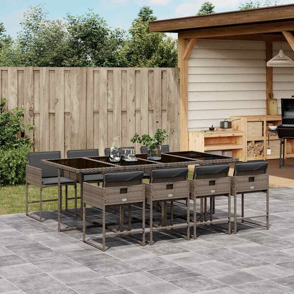 vidaXL Set da Pranzo da Giardino 9 pz con Cuscini in Polyrattan Grigio