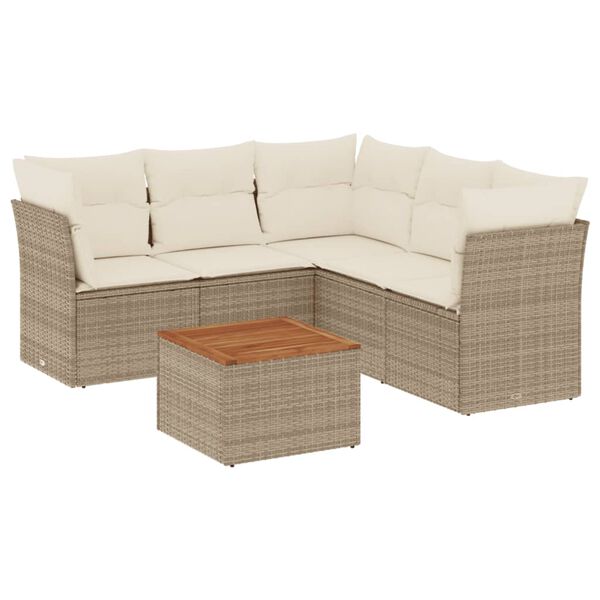 vidaXL Set Divano da Giardino 6 pz con Cuscini Beige in Polyrattan