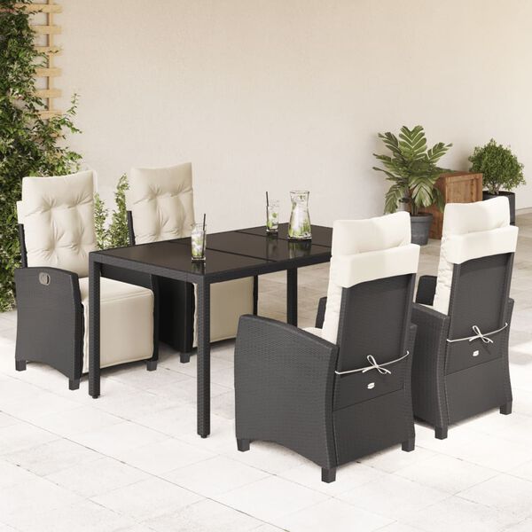 vidaXL Set da Pranzo da Giardino 5 pz Nero con Cuscini in Polyrattan