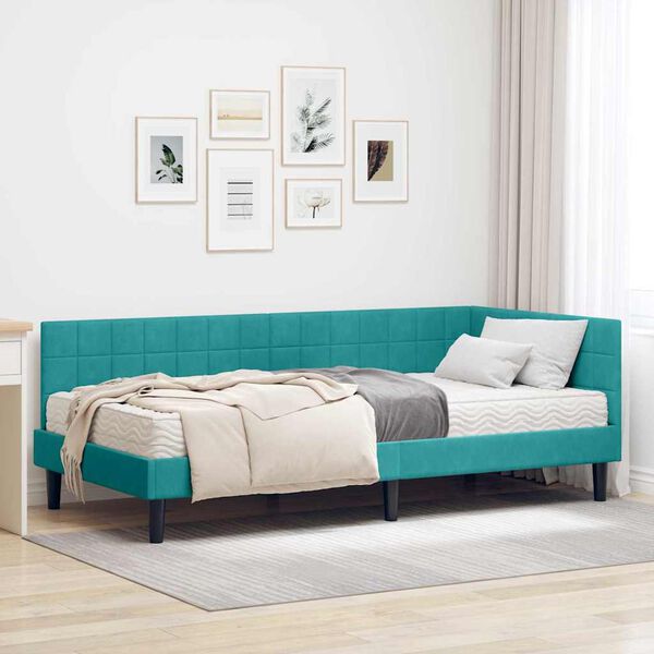 vidaXL Struttura Letto Angolare con Materasso Turchese 90 x 190 cm