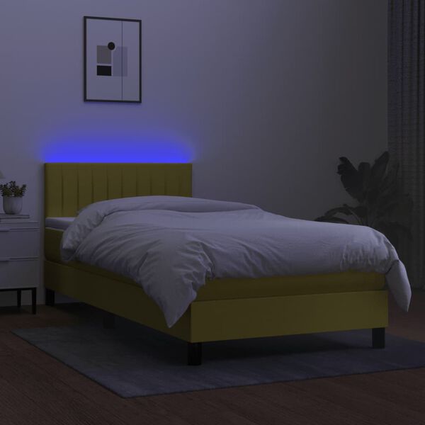 vidaXL Letto a Molle con Materasso e LED Verde 100x200cm in Tessuto