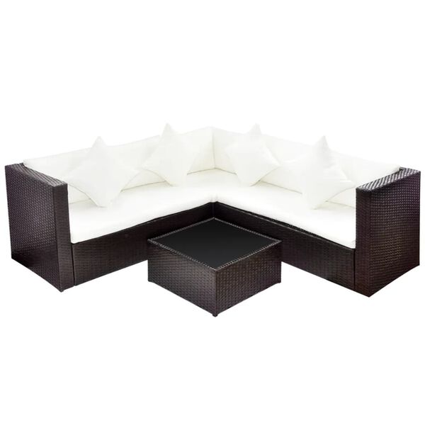 vidaXL Set Divani da Giardino 4 pz con Cuscini in Polyrattan Marrone