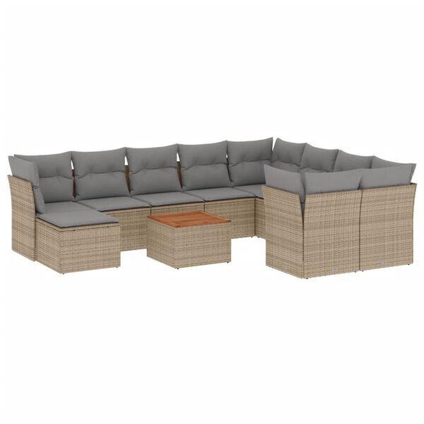 vidaXL Set Divani da Giardino 11 pz con Cuscini Beige in Polyrattan