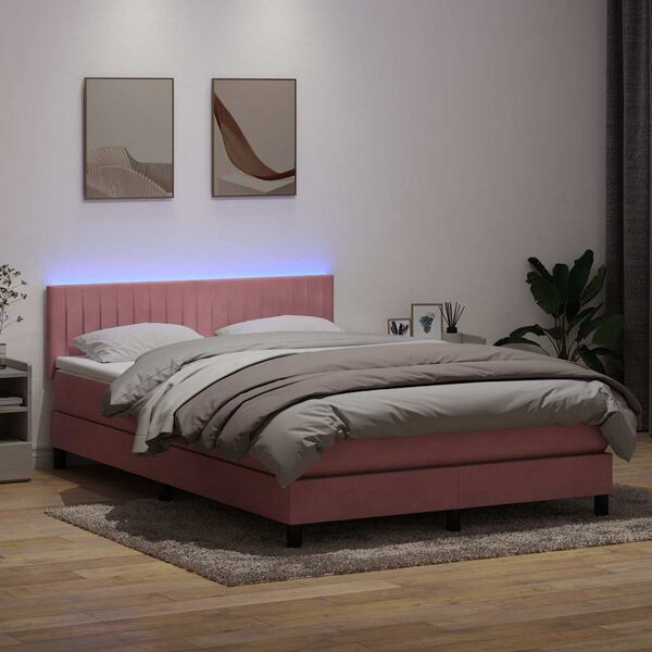 vidaXL Letto a Molle con Materasso e LED Rosa 140x210 cm in Velluto