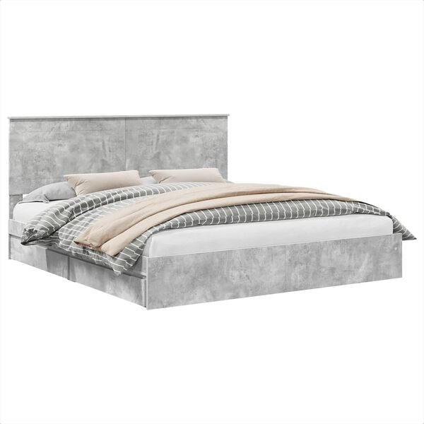 vidaXL Letto con Contenitore con testiera Grigio cemento 200 x 200 cm