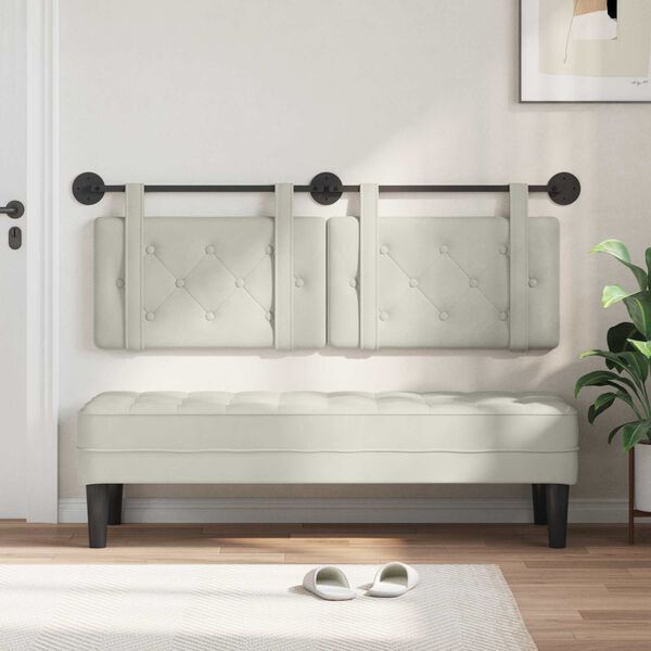 vidaXL Testata appesa Montaggio a parete Crema 130 x 55 x 5 cm Velluto