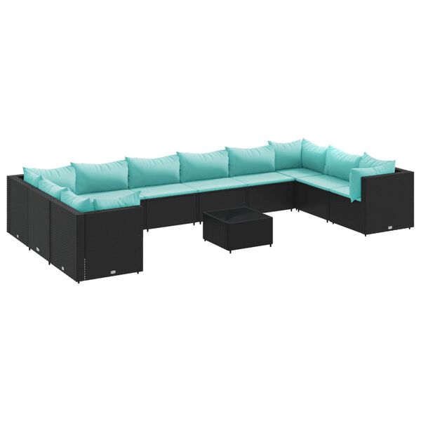 vidaXL Set Mobili da Giardino 11 pz con Cuscini in Polyrattan Nero