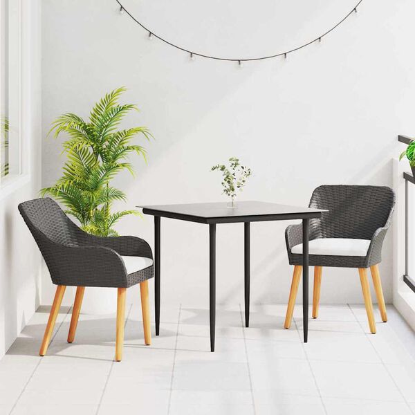 vidaXL Set da Pranzo per Giardino con cuscino 3 pcs Nero polyrattan