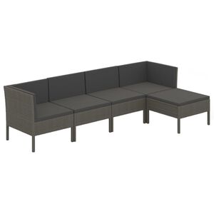 vidaXL Set Divani da Giardino 5 pz con Cuscini in Polyrattan Grigio