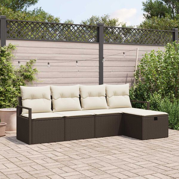 vidaXL Set Divano da Giardino con cuscino 5 pcs Marrone Poly Rattan