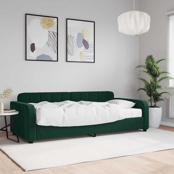 vidaXL Divano Letto con Materasso Verde Scuro 90x200 cm in Velluto