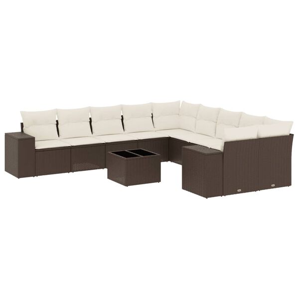 vidaXL Set Divani da Giardino 11 pz con Cuscini Polyrattan Marrone