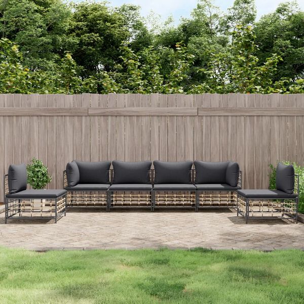 vidaXL Set Divani da Giardino 6 pz con Cuscini Antracite in Polyrattan