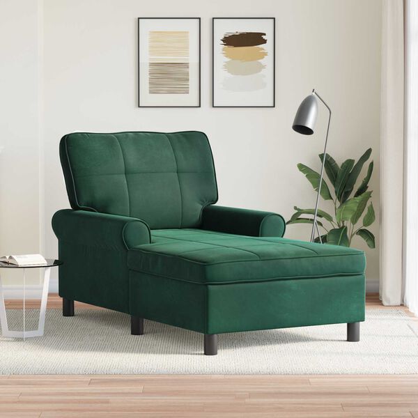 vidaXL Chaise Lounge con cuscino Verde Scuro 91 x 157 x 91 cm Velluto