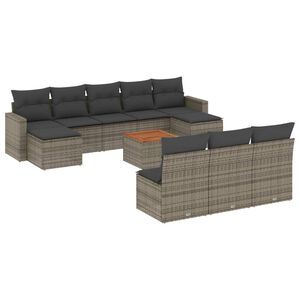 vidaXL Set Divani da Giardino 11 pz con Cuscini in Polyrattan Grigio