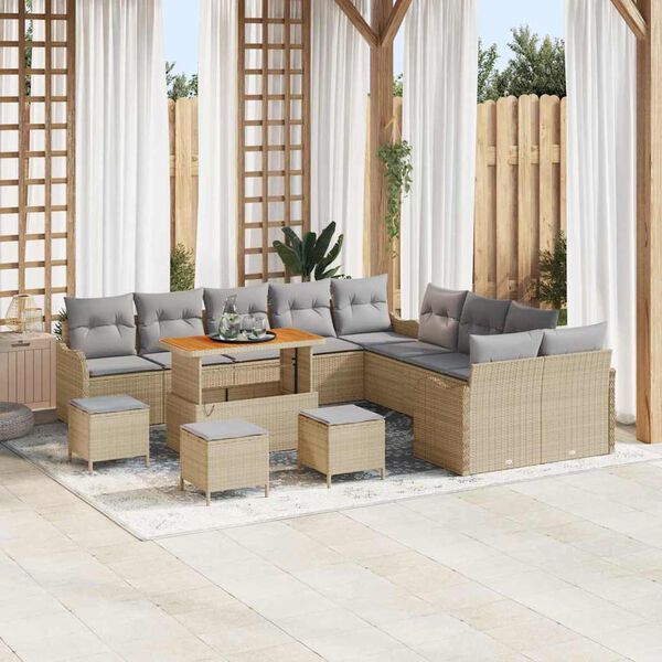 vidaXL Set Divano da Giardino 14 pcs Beige polyrattan