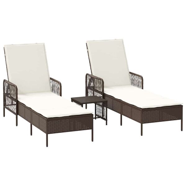 vidaXL Lettino prendisole con cuscino 2 pcs Marrone polyrattan