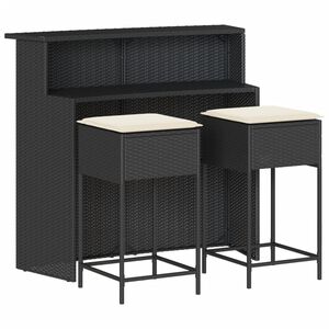 vidaXL Set Bar da Giardino 3 pz con Cuscini in Polyrattan Nero