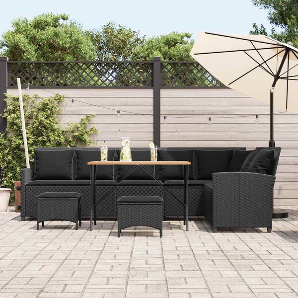 vidaXL Set Divani da Giardino 4 pz con Cuscini Forma L Polyrattan Nero