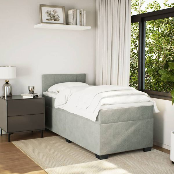 vidaXL Giroletto a Molle con Materasso Grigio Chiaro 100x200cm Velluto