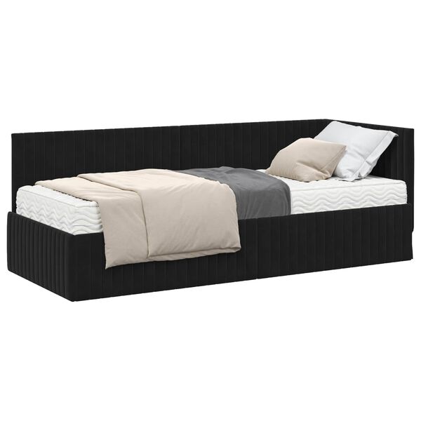 vidaXL Struttura Letto Angolare con Materasso 2 pcs Nero Velluto