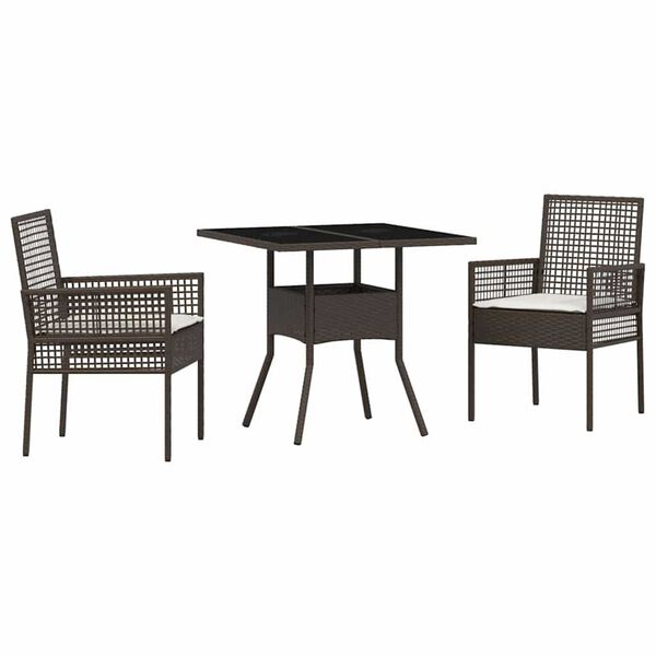 vidaXL Set da Pranzo per Giardino 3 pcs Marrone Poly Rattan