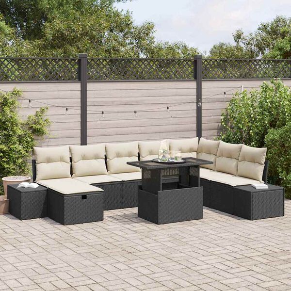 vidaXL Set Divano da Giardino 9 pcs Nero polyrattan