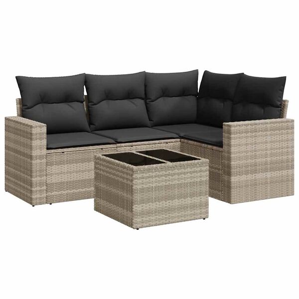 vidaXL Set Divano da Giardino 5pz con Cuscini Grigio Chiaro Polyrattan