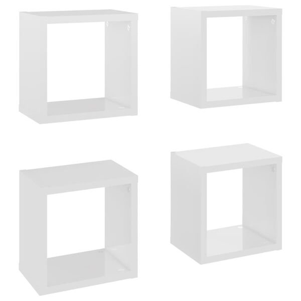 vidaXL Mensole Parete a Cubo 4 pz Bianco Lucido 22x15x22 cm