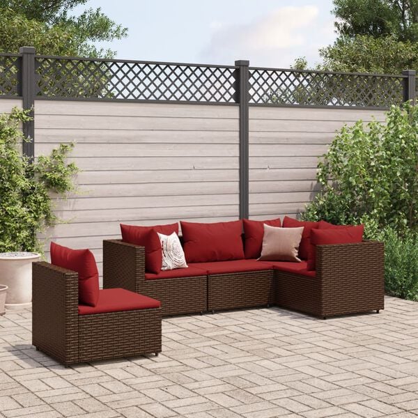 vidaXL Set Divani da Giardino 5 pz con Cuscini Marrone in Polyrattan
