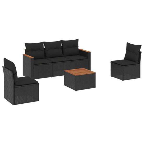 vidaXL Set Divano da Giardino 6 pz con Cuscini Nero in Polyrattan