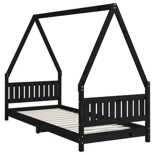 vidaXL Giroletto per Bambini Nero 80x200 cm in Legno Massello di Pino