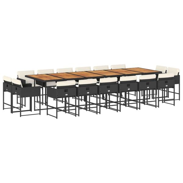 vidaXL Set da Pranzo da Giardino 17 pz con Cuscini Nero in Polyrattan