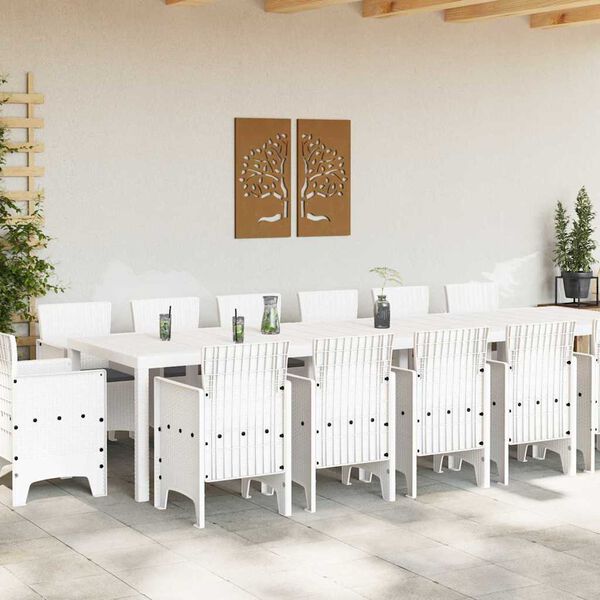 vidaXL Set da Pranzo per Giardino 15 pcs Bianco Rattan Polt