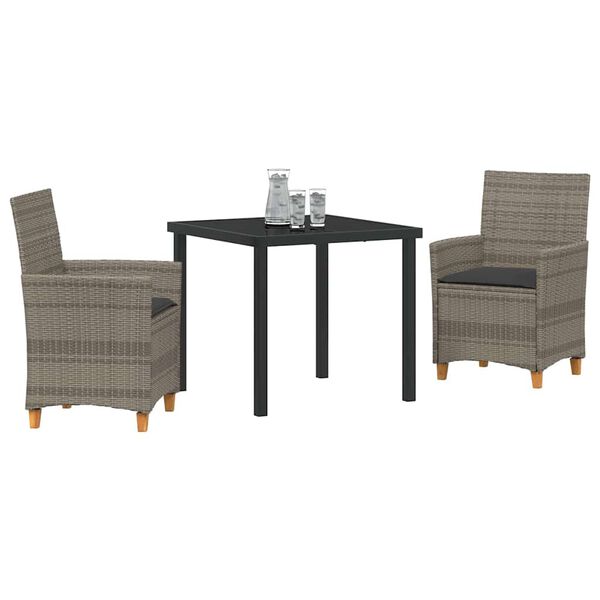 vidaXL Set da Pranzo per Giardino 3 pcs Grigio polyrattan