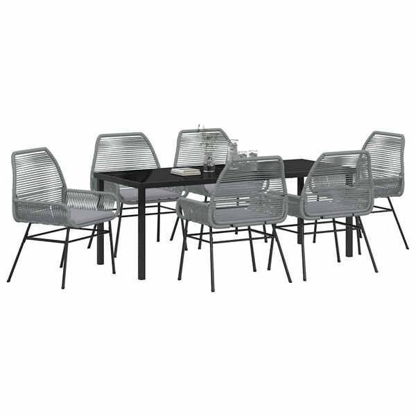 vidaXL Set da Pranzo per Giardino con cuscino 7 pcs Grigio polyrattan