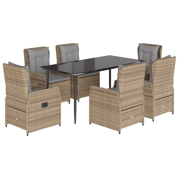 vidaXL Set da Pranzo da Giardino 7 pz con Cuscini Beige in Polyrattan