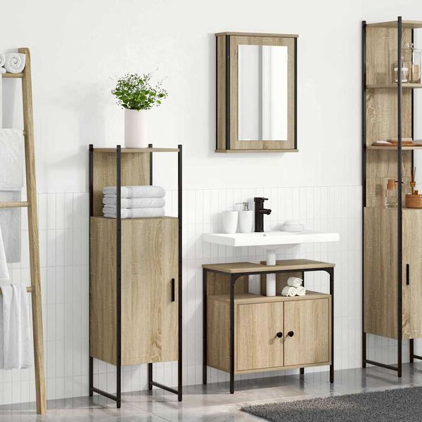 vidaXL Set di mobili per il bagno 3 pcs Marrone Legno multistrato