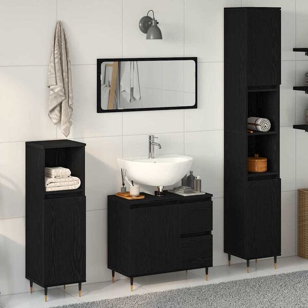 vidaXL Set di mobili per il bagno 3 pcs Rovere Nero 30 x 30 x 190 cm