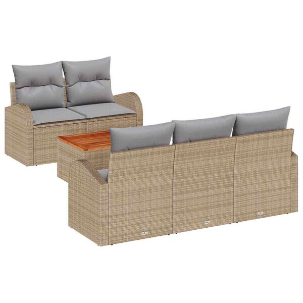 vidaXL Set Divano da Giardino con cuscino 6 pcs Beige polyrattan