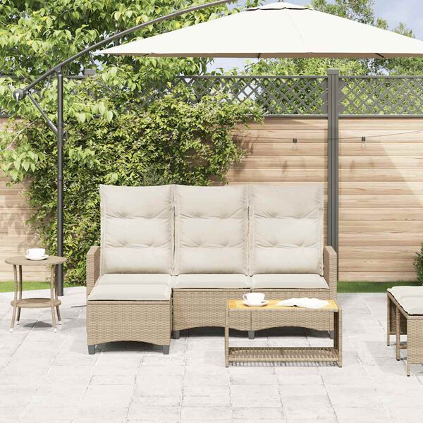 vidaXL Divano da Giardino Reclinabile con Cuscini a L Beige Polyrattan