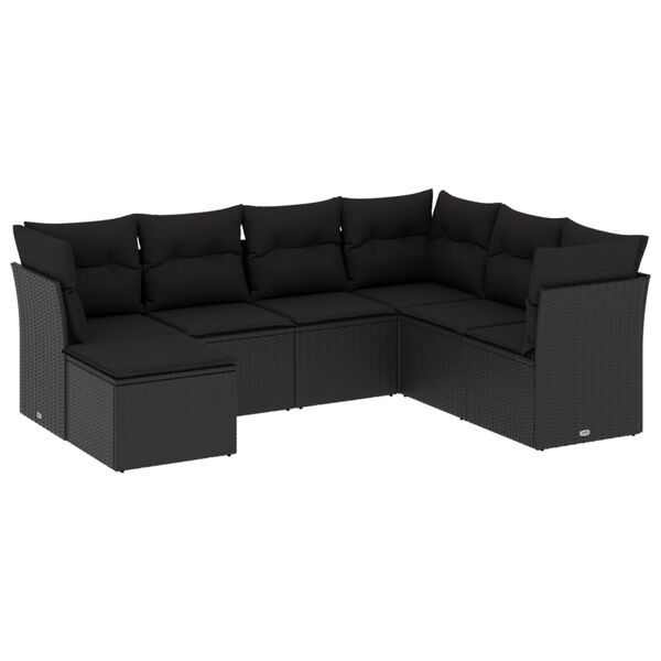 vidaXL Set Divani da Giardino con Cuscini 7pz Nero Polyrattan