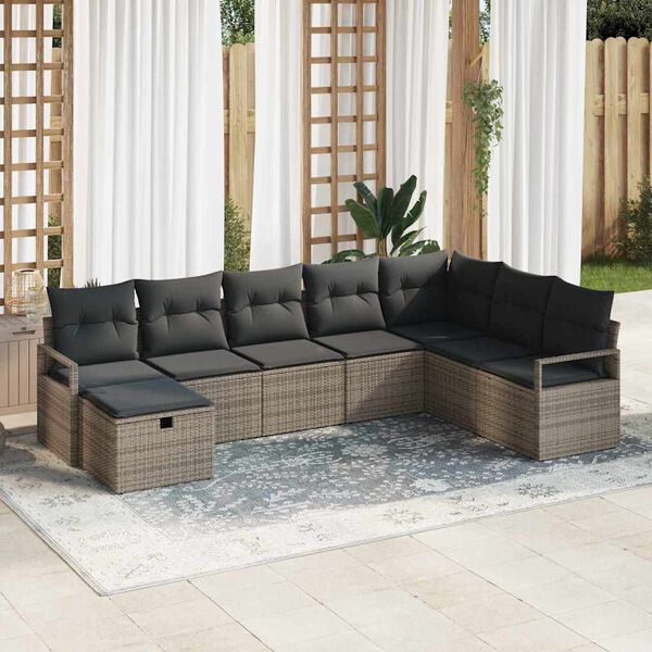 vidaXL Set di divani con cuscino 8 pcs Grigio polyrattan