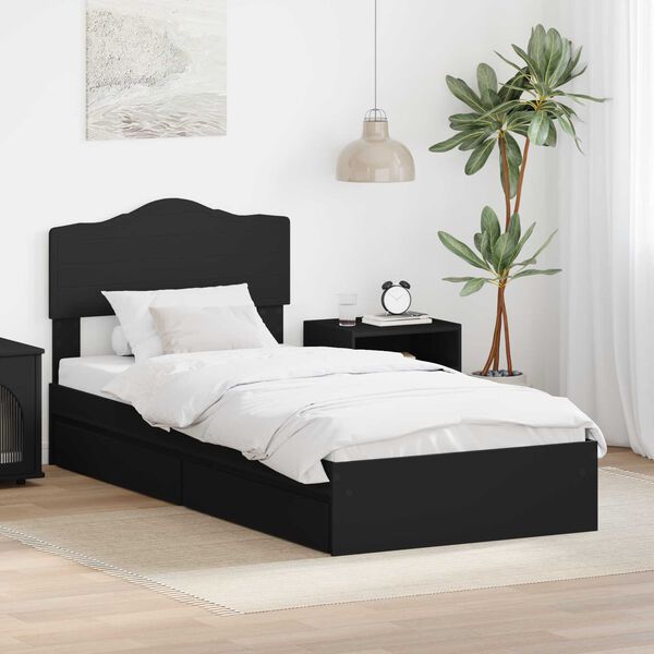 vidaXL Letto con Contenitore Nero 100 x 200 cm Legno multistrato