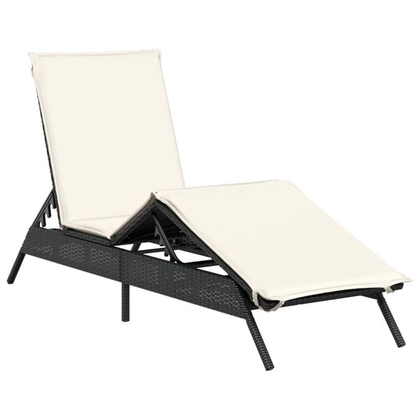 vidaXL Lettino Prendisole con Cuscino Nero in Polyrattan