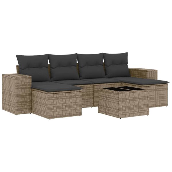 vidaXL Set Divani da Giardino 7 pz con Cuscini Grigio in Polyrattan