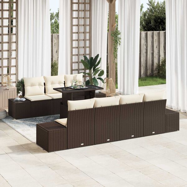 vidaXL Set di divani con cuscino 8 pcs Marrone e Crema polyrattan