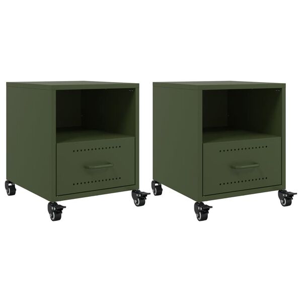 vidaXL Comodini 2 pz Verde Oliva 36x39x43,5 cm in Acciaio