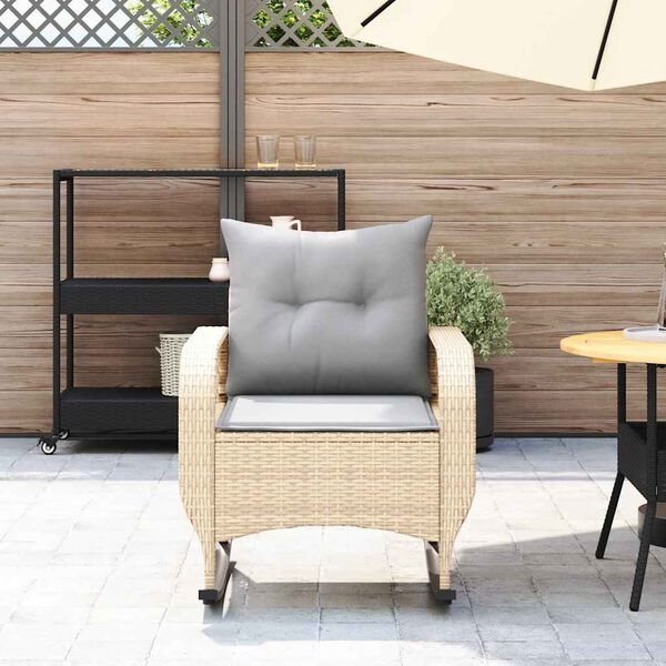 vidaXL Sedia a Dondolo da Giardino con Cuscini in Polyrattan Beige