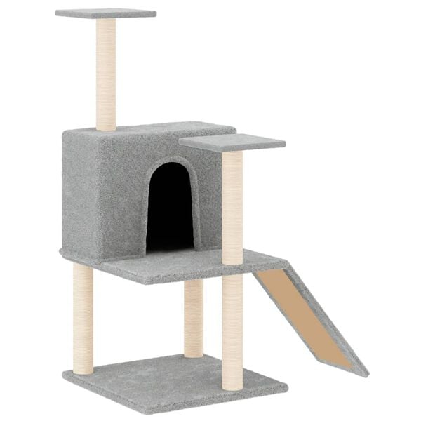 vidaXL Albero per Gatti con Tiragraffi in Sisal Grigio Chiaro 109 cm